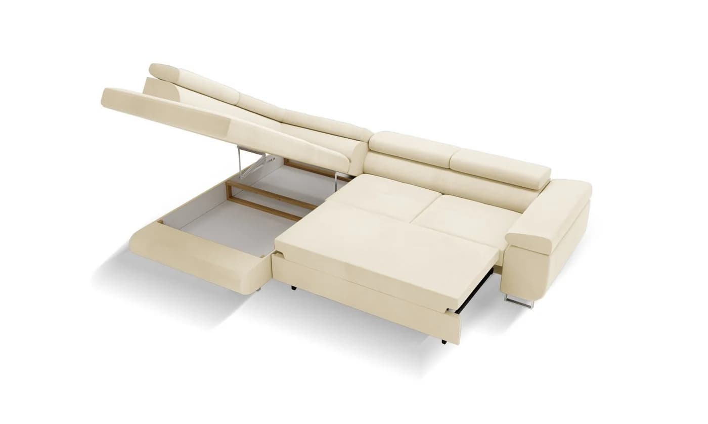 Goldstoff Ecksofa VENUS mit Schlaffunktion & Bettkasten Beige - Bild 4