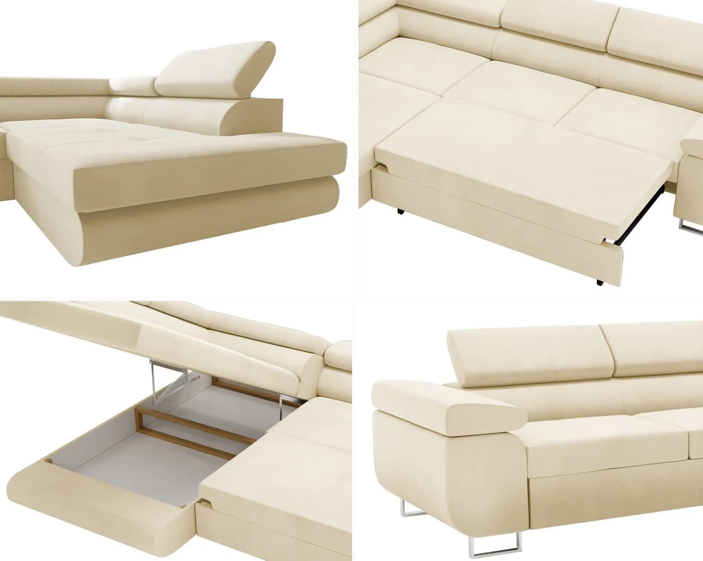 Goldstoff Ecksofa VENUS mit Schlaffunktion & Bettkasten Beige - Bild 5