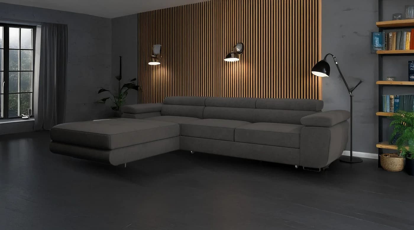 Goldstoff Ecksofa VENUS TWIN mit Schlaffunktion & Bettkasten - Bild 2