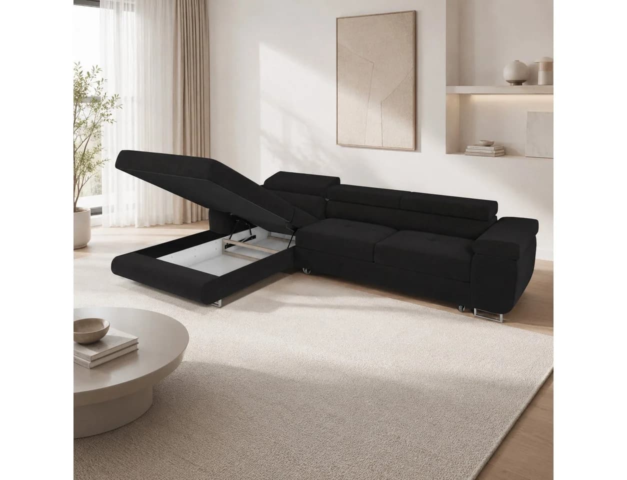 Goldstoff Ecksofa VENUS TWIN mit Schlaffunktion & Bettkasten - Bild 3