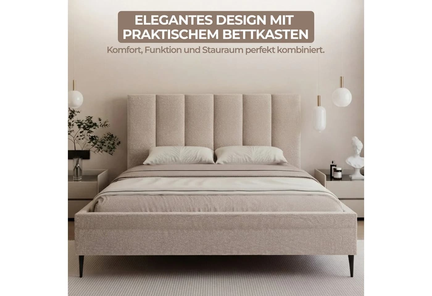 Goldstoff Polsterbett GERMAIN mit Bettkasten und wählbarer Kopfteilhöhe - Bild 3