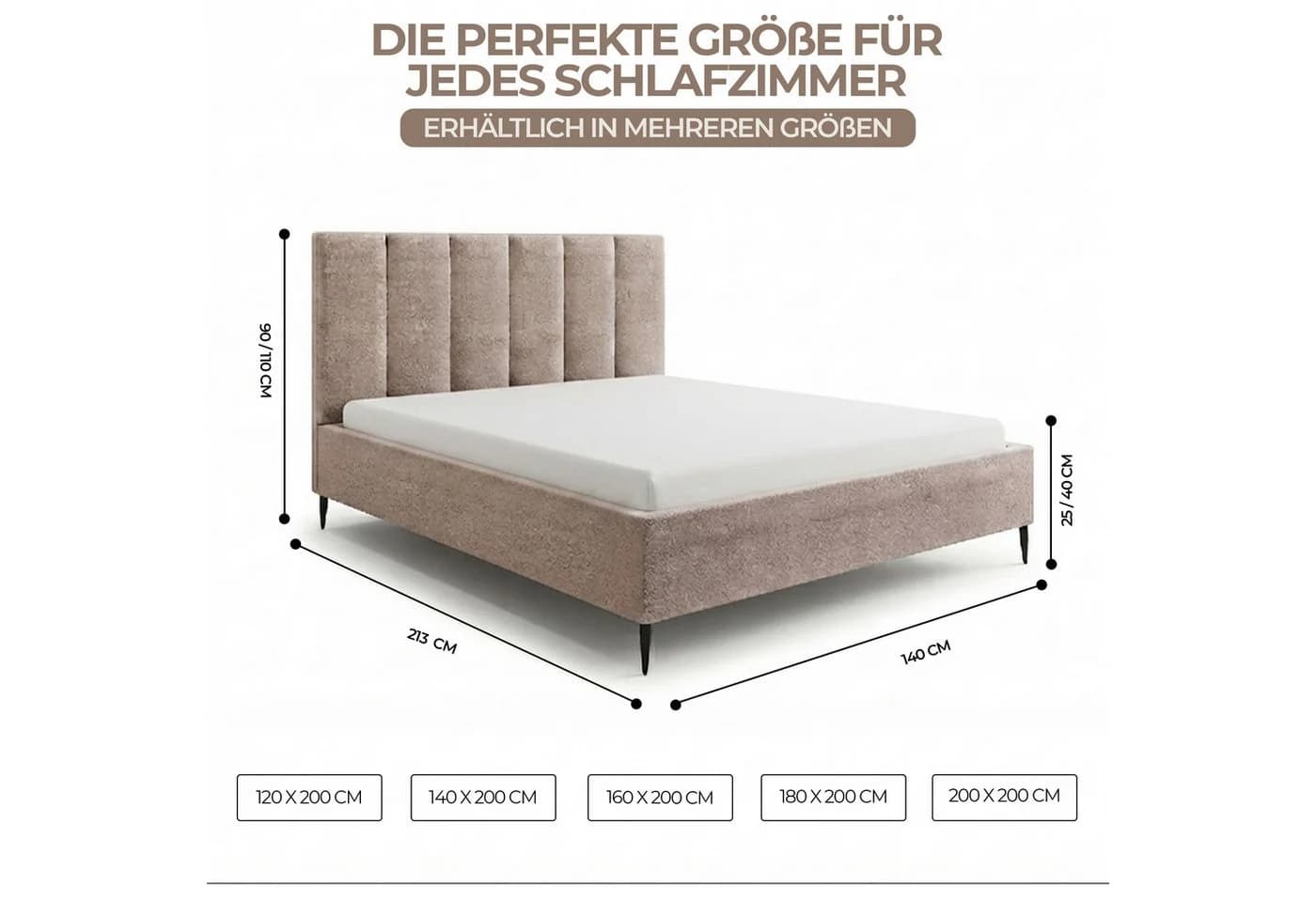 Goldstoff Polsterbett GERMAIN mit Bettkasten und wählbarer Kopfteilhöhe - Bild 4