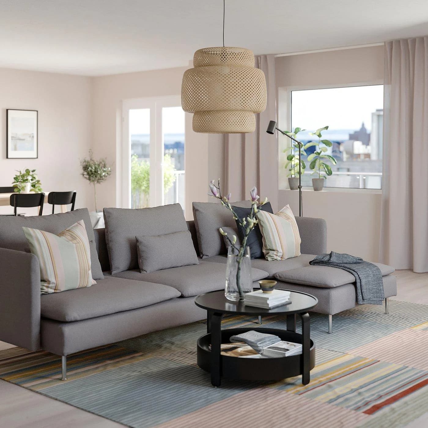 IKEA SÖDERHAMN 4er-Sofa mit Récamiere Grau