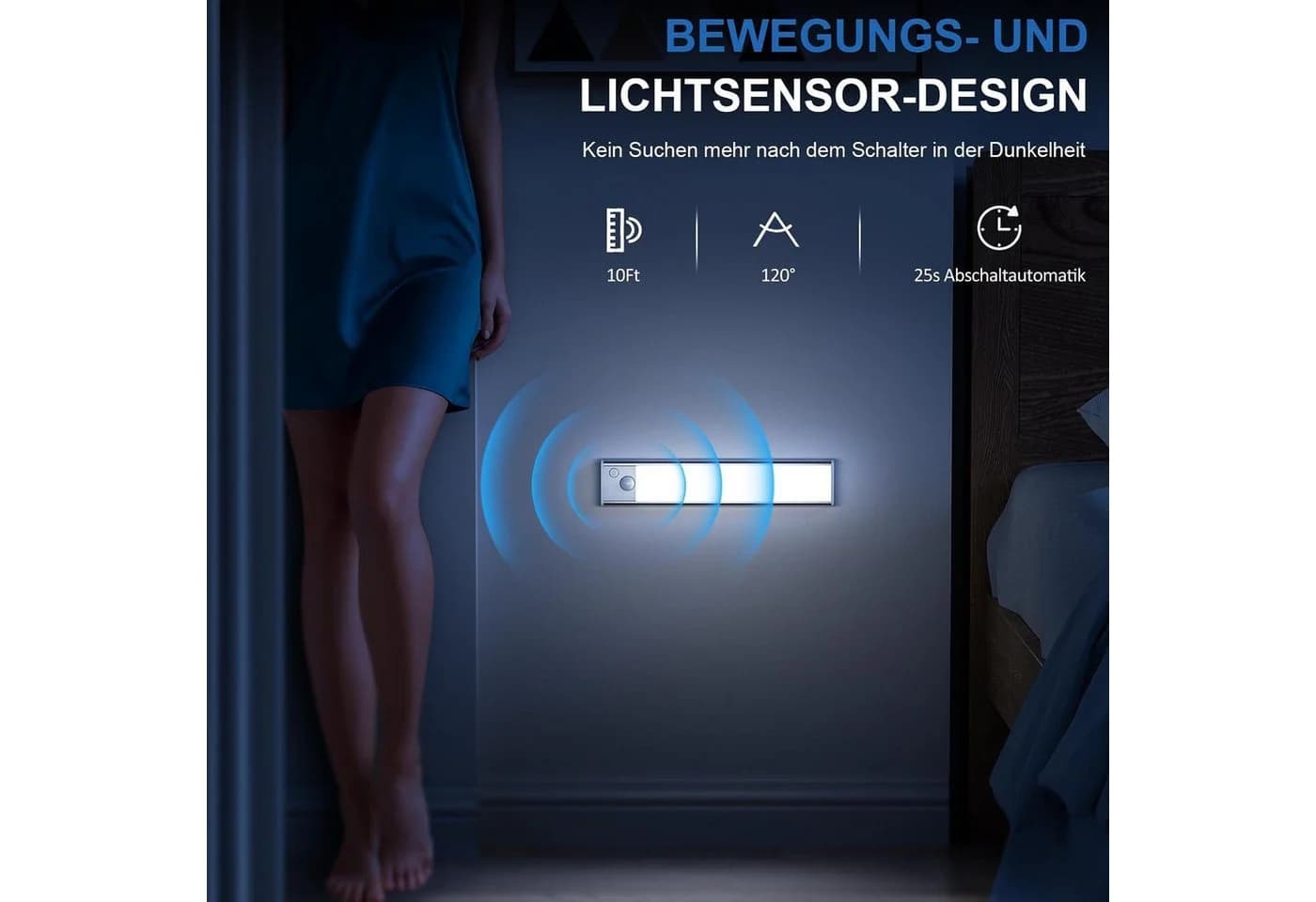 Athlix LED Unterbauleuchte Kabellos Wiederaufladbar 3 Farbtemperaturen Nachterkennung