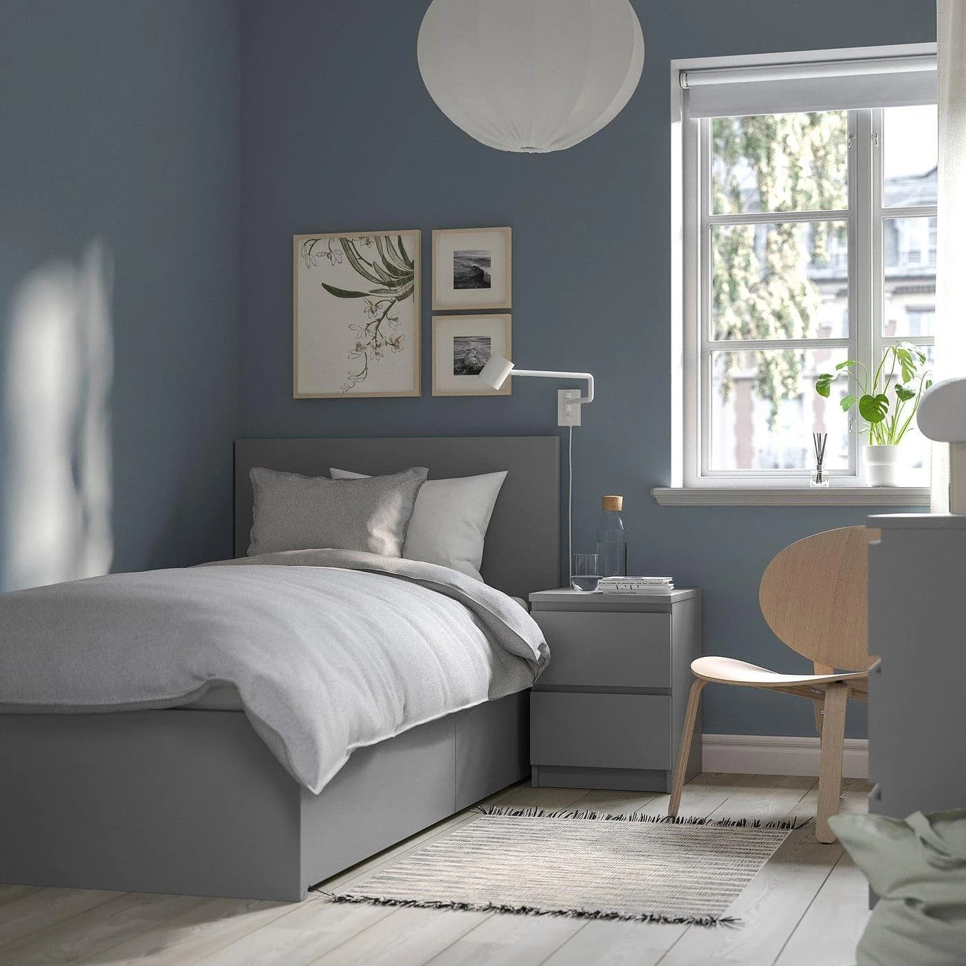 IKEA MALM Bettgestell hoch mit 2 Schubkästen Grau