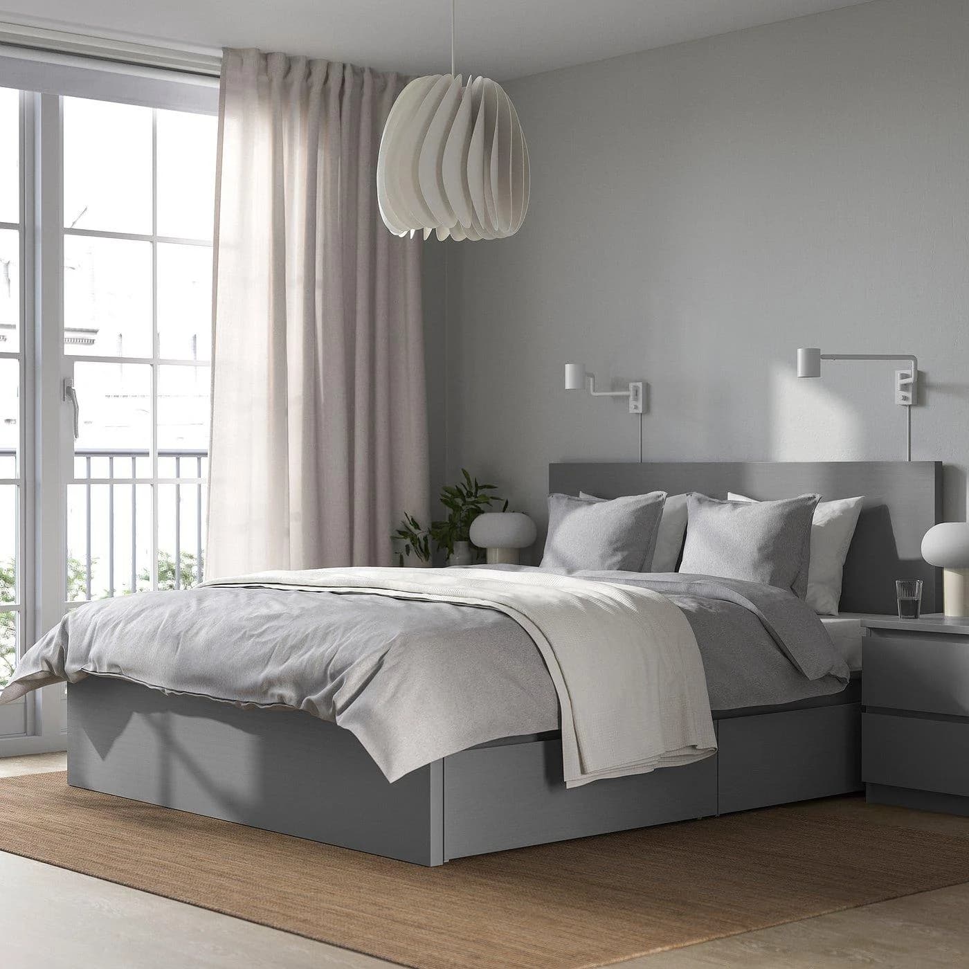 IKEA MALM Bettgestell hoch grau mit 4 Schubladen