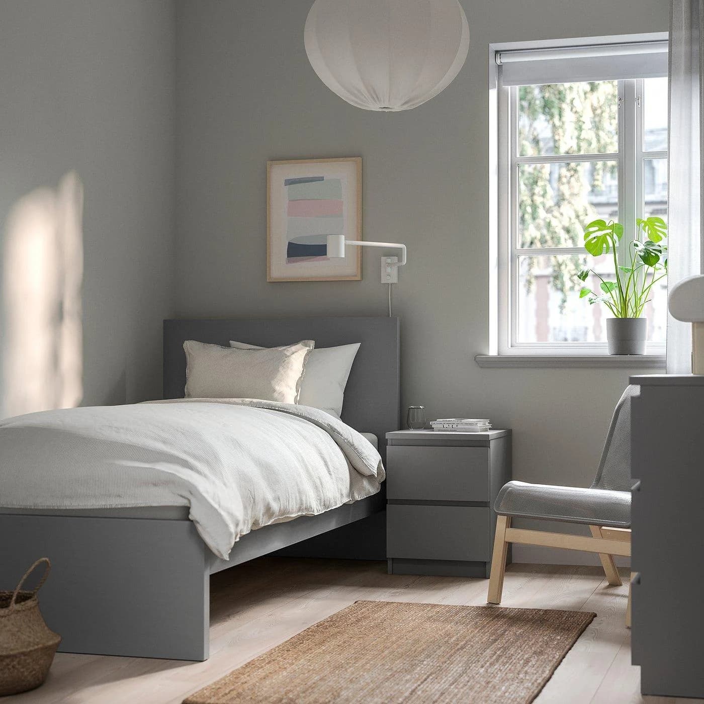 IKEA MALM Bettgestell hoch Grau lasiert