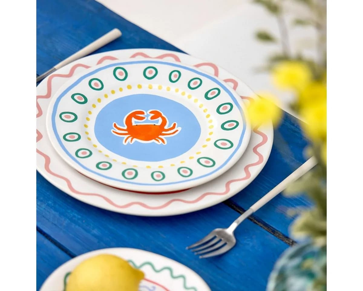 Costa Nova Frühstücksteller Summer Bliss Krabbenmotiv Weiß Bunt