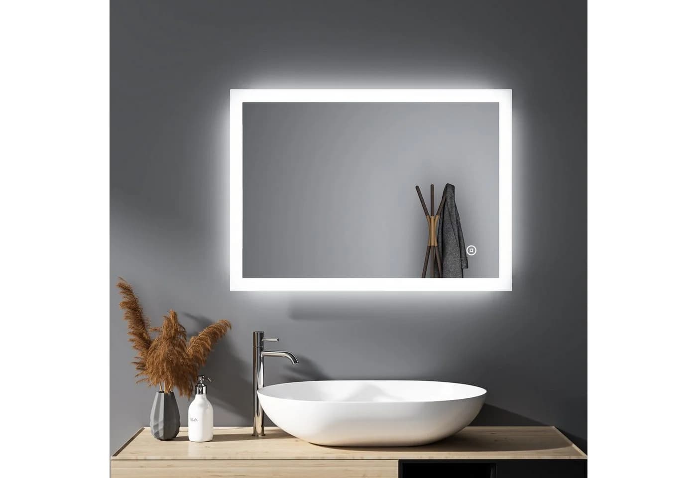 WDWRITTI LED Badspiegel mit Touch, 3 Lichtfarben & Speicherfunktion