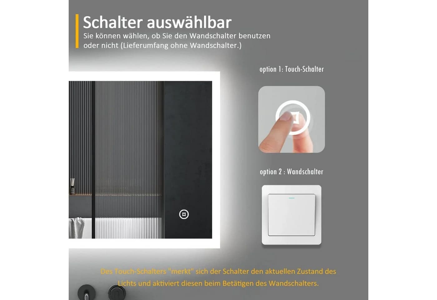 WDWRITTI LED Badspiegel mit Touch, 3 Lichtfarben & Speicherfunktion - Bild 4