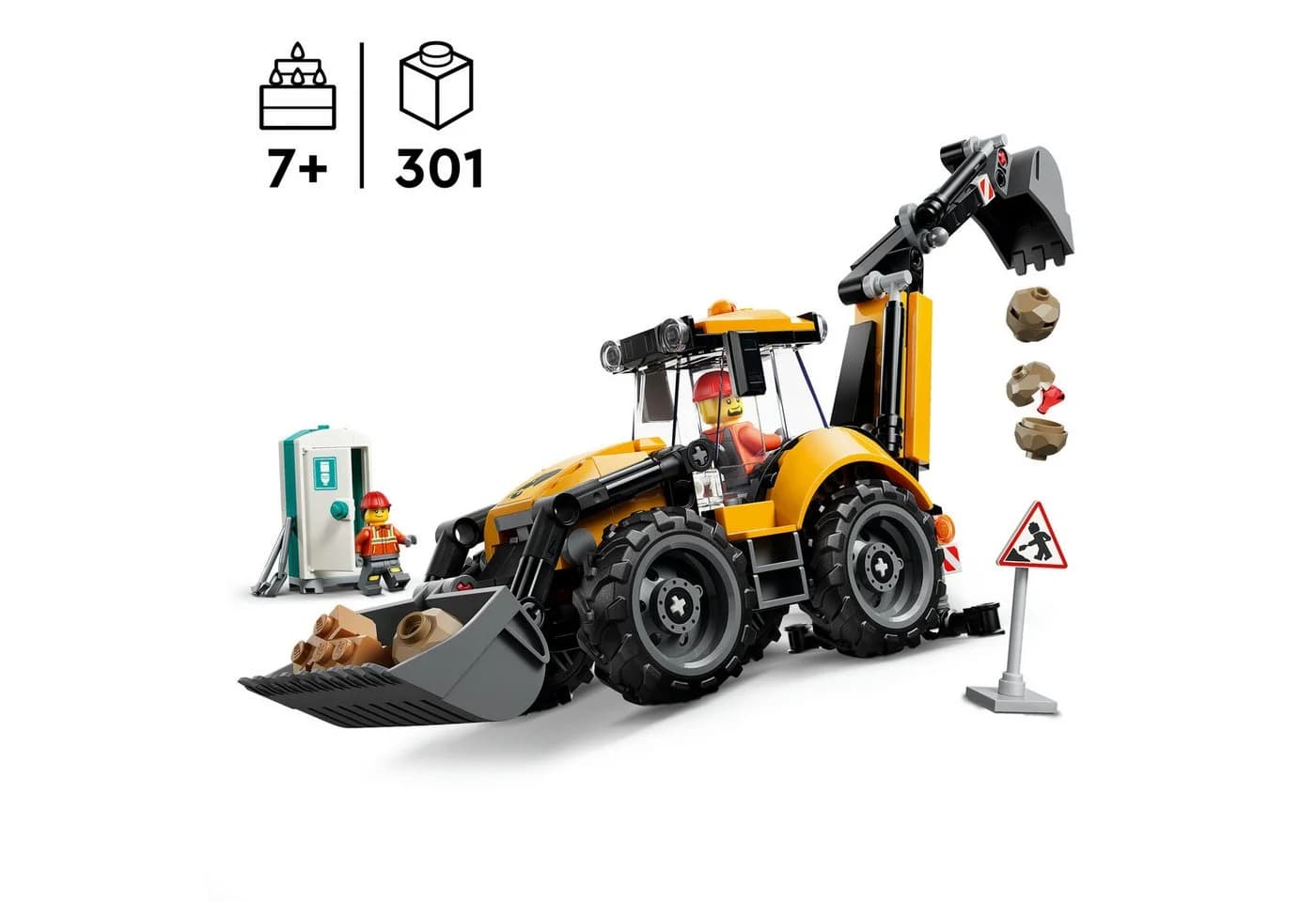 LEGO City Gelber Baggerlader 60480 mit 301 Teilen und Minifiguren - Bild 3