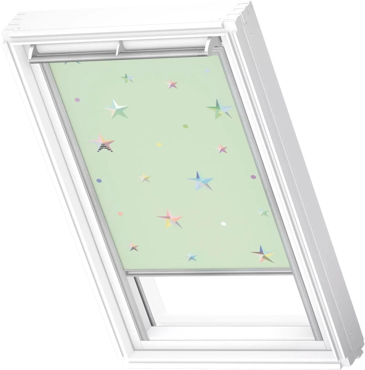 Verdunklungsrollo VELUX DKL 4661S Kids Grüne Sterne Alufarben U08 Stufenlos Positionierbar