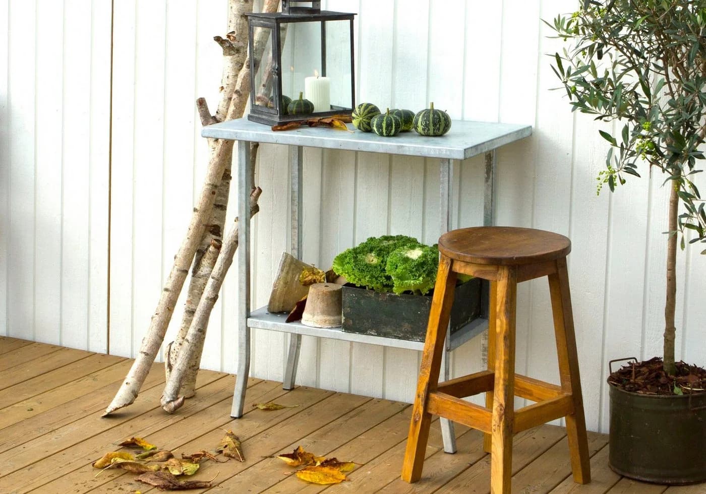 PLUS Pflanztisch Stahl Massivholz Silber Modern