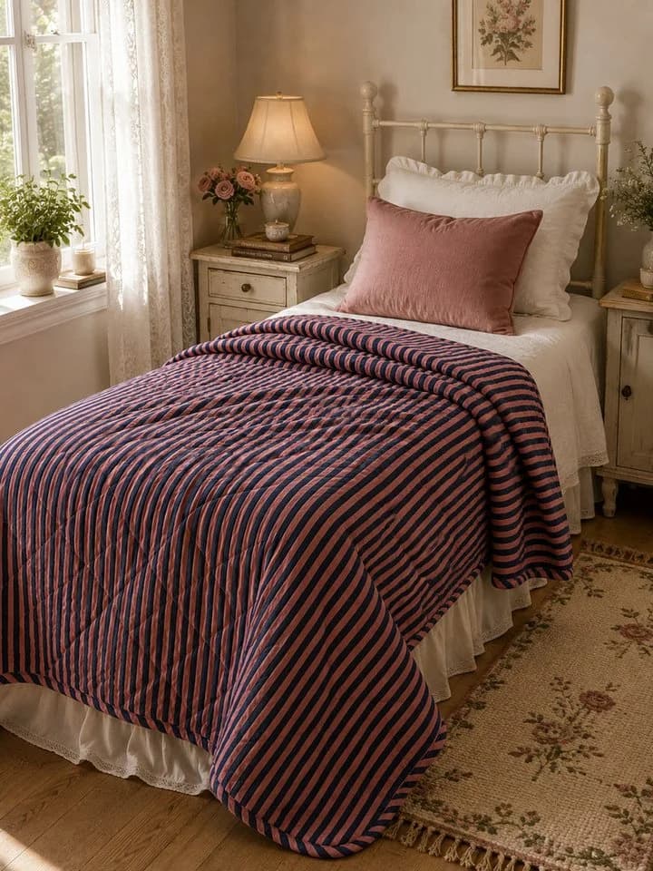 AU Maison Wohndecke gestreift staubiges Pink Quilt-Optik Baumwolle - Bild 3