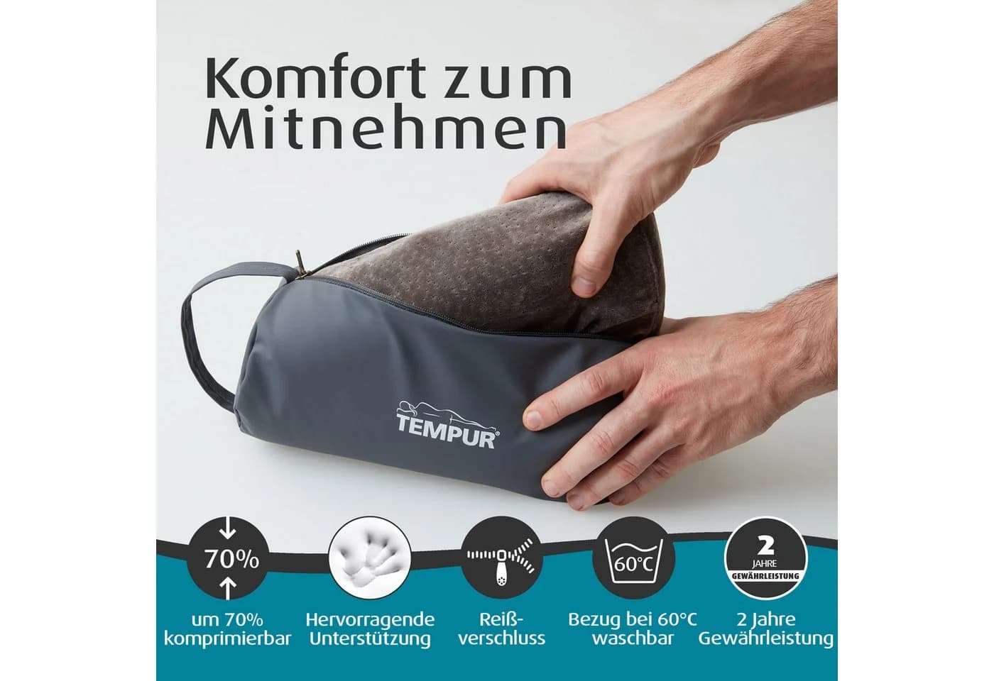 Tempur Reisekissen Anthrazit Ergonomisches Kissen mit Tragebeutel - Bild 3