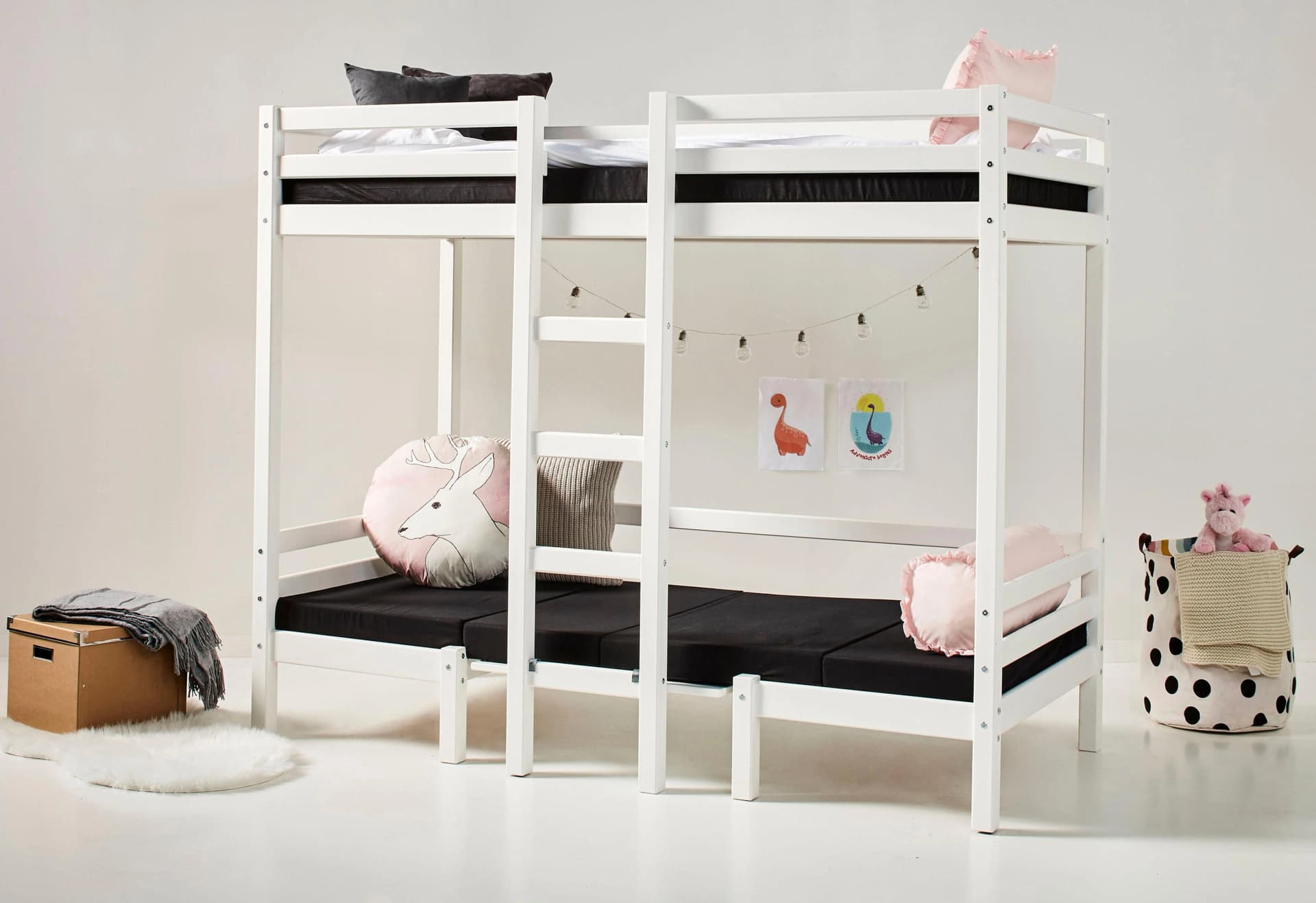 Hoppekids ECO Dream JUMBO Hochbett umbaubar weiß mit Matratzen