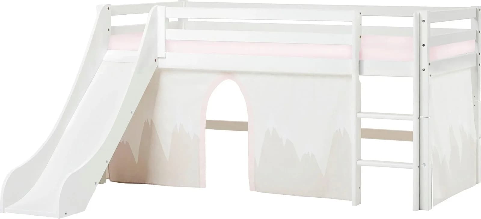 Hoppekids Hochbett Winter Wonderland Weiß Rosa mit Rutsche