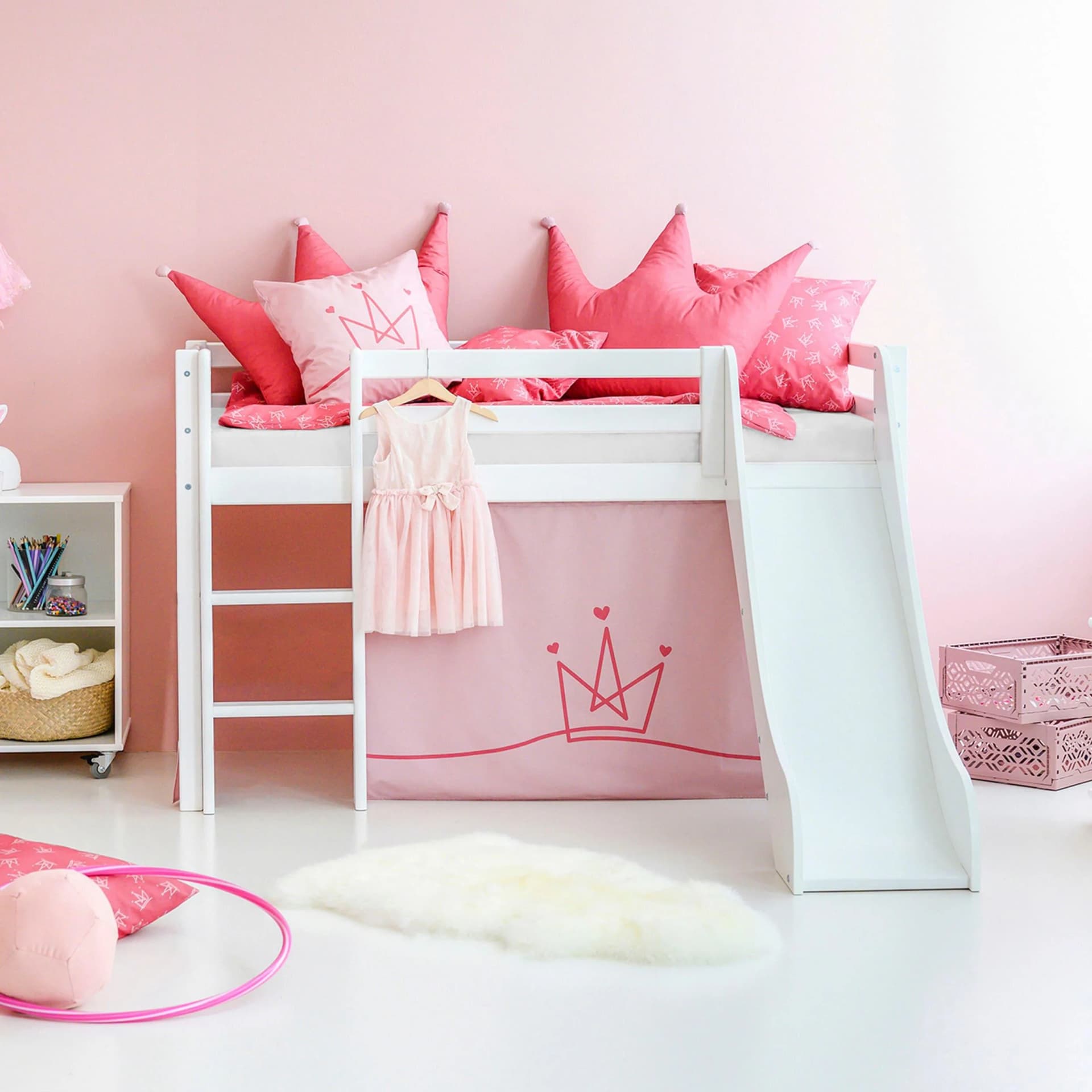Hoppekids Hochbett Princess Weiß/Rosa mit Rutsche
