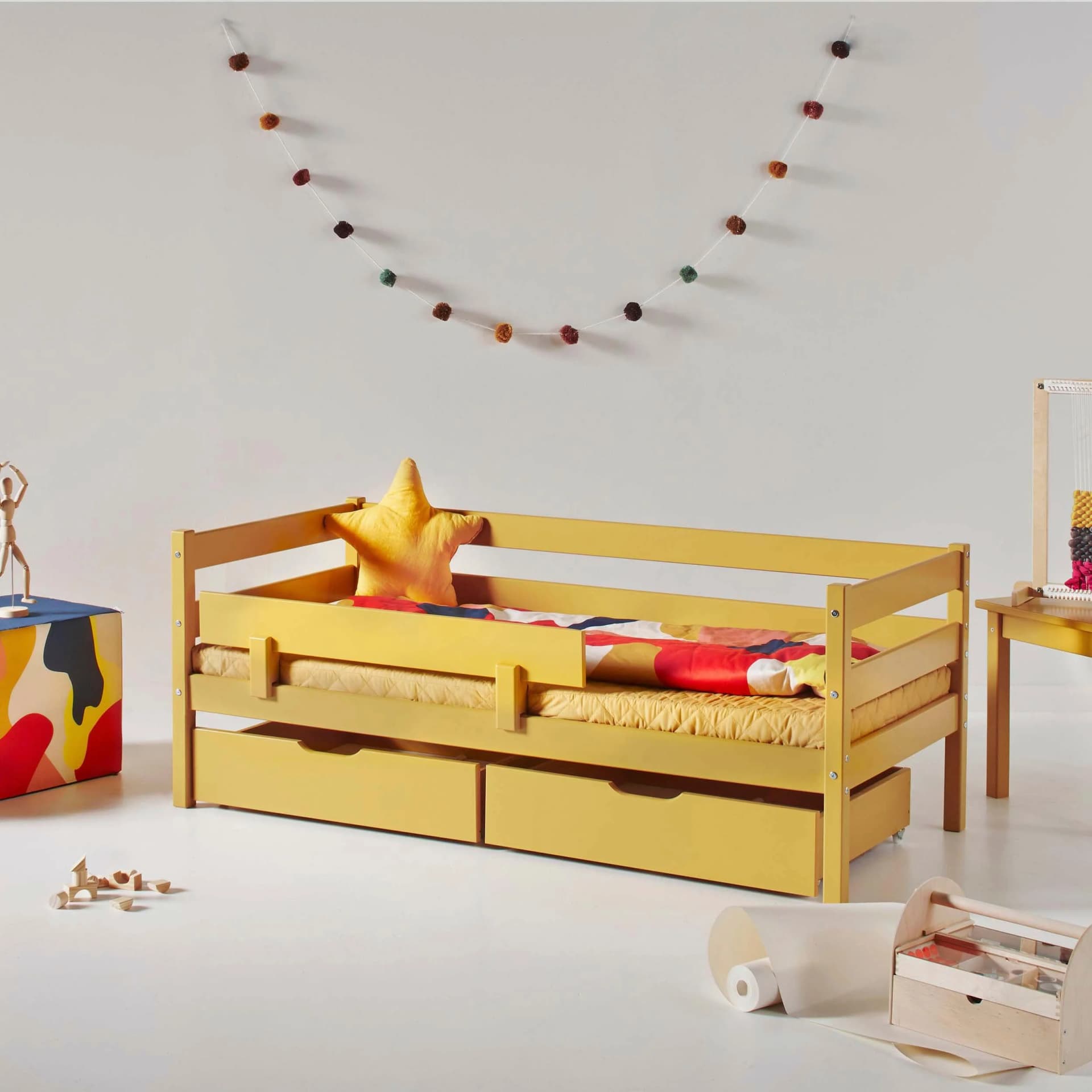 Hoppekids ECO Comfort Kinderbett Kiefer Massivholz Gelb