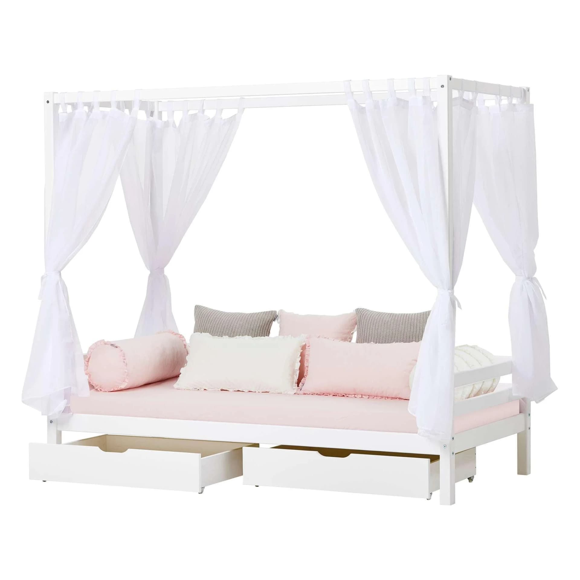 Hoppekids ECO Dream Himmelbett Kiefer massiv weiß mit Betthimmel