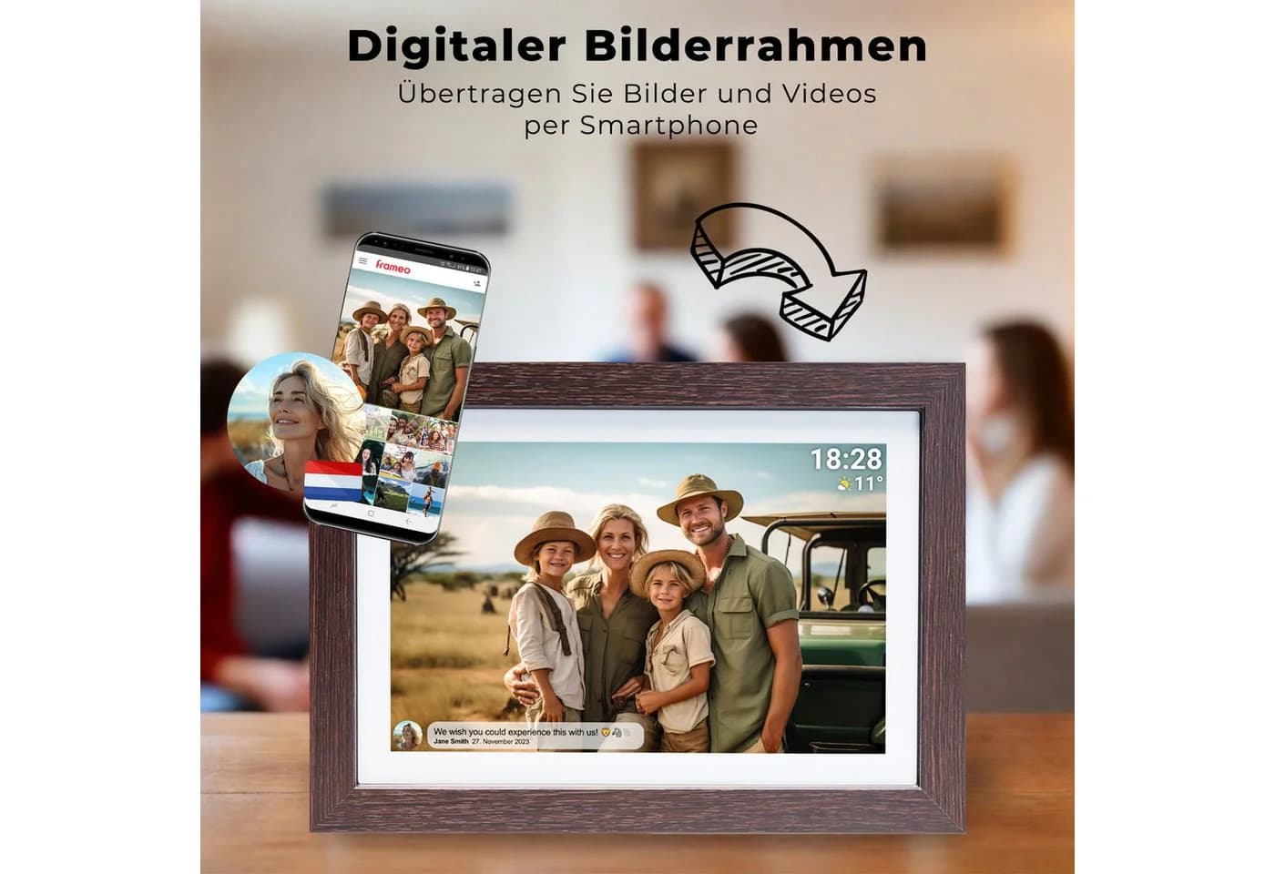 Denver PFF-1042DW Digitaler Bilderrahmen 10,1 Zoll WLAN Eichenholz
