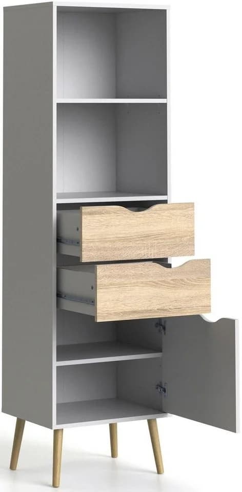 Andas Oslo Standregal Weiß Eiche Struktur mit Schubladen - Bild 4