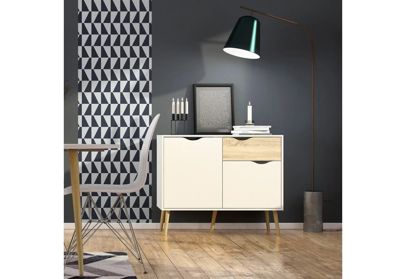 Sideboard ANDAS Oslo Weiß Eiche Struktur 2 Türen 1 Schublade - Bild 2