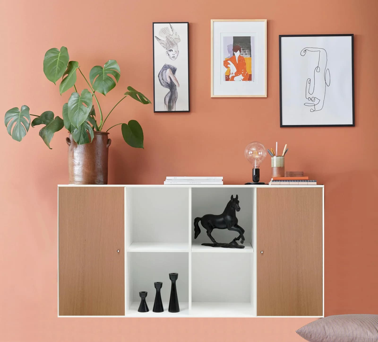 Mistral Kubus Sideboard Weiß Eiche 136cm Wandmontage