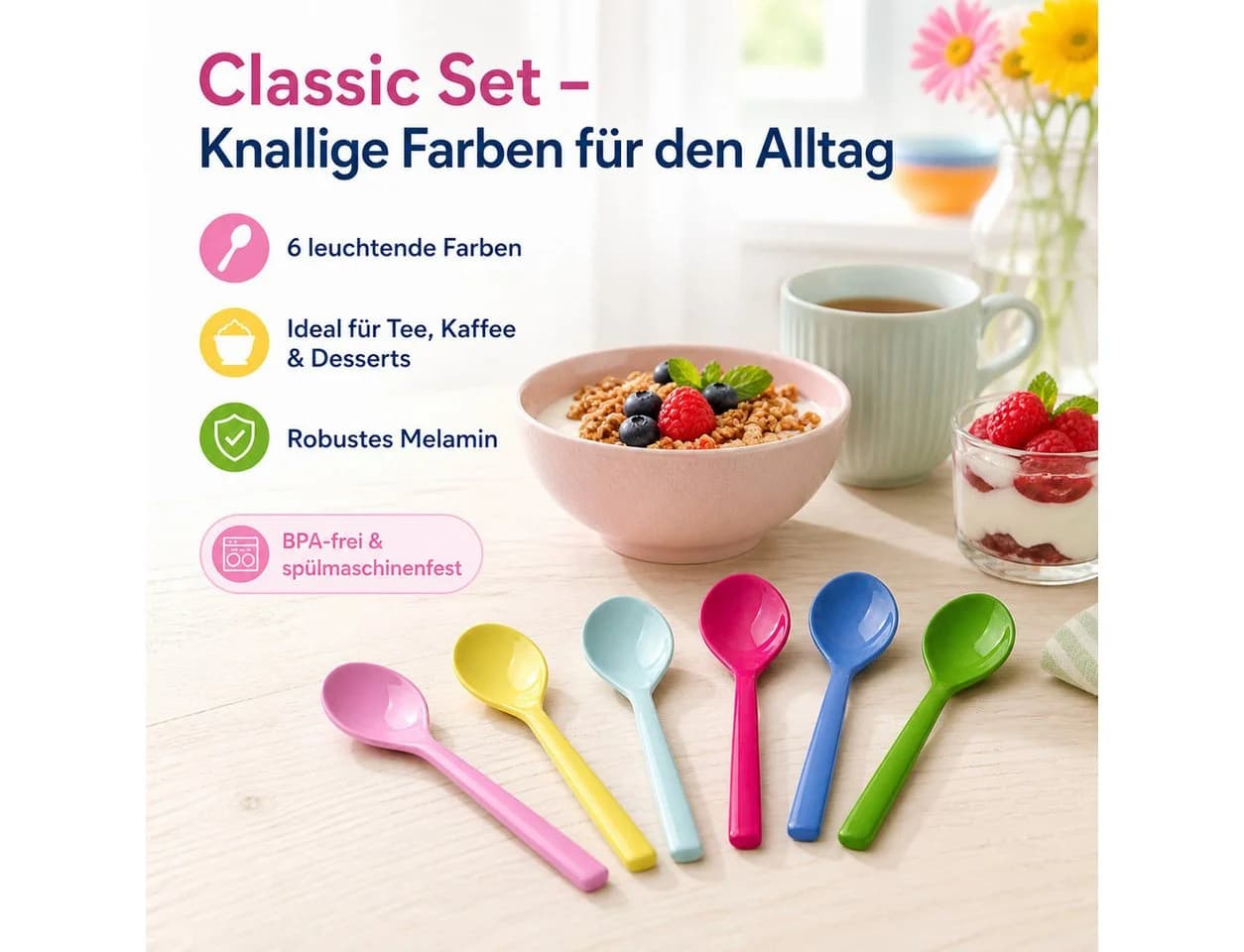 rice Teelöffel 2er Pack Porzellan Bunt/Weiß Klassisch