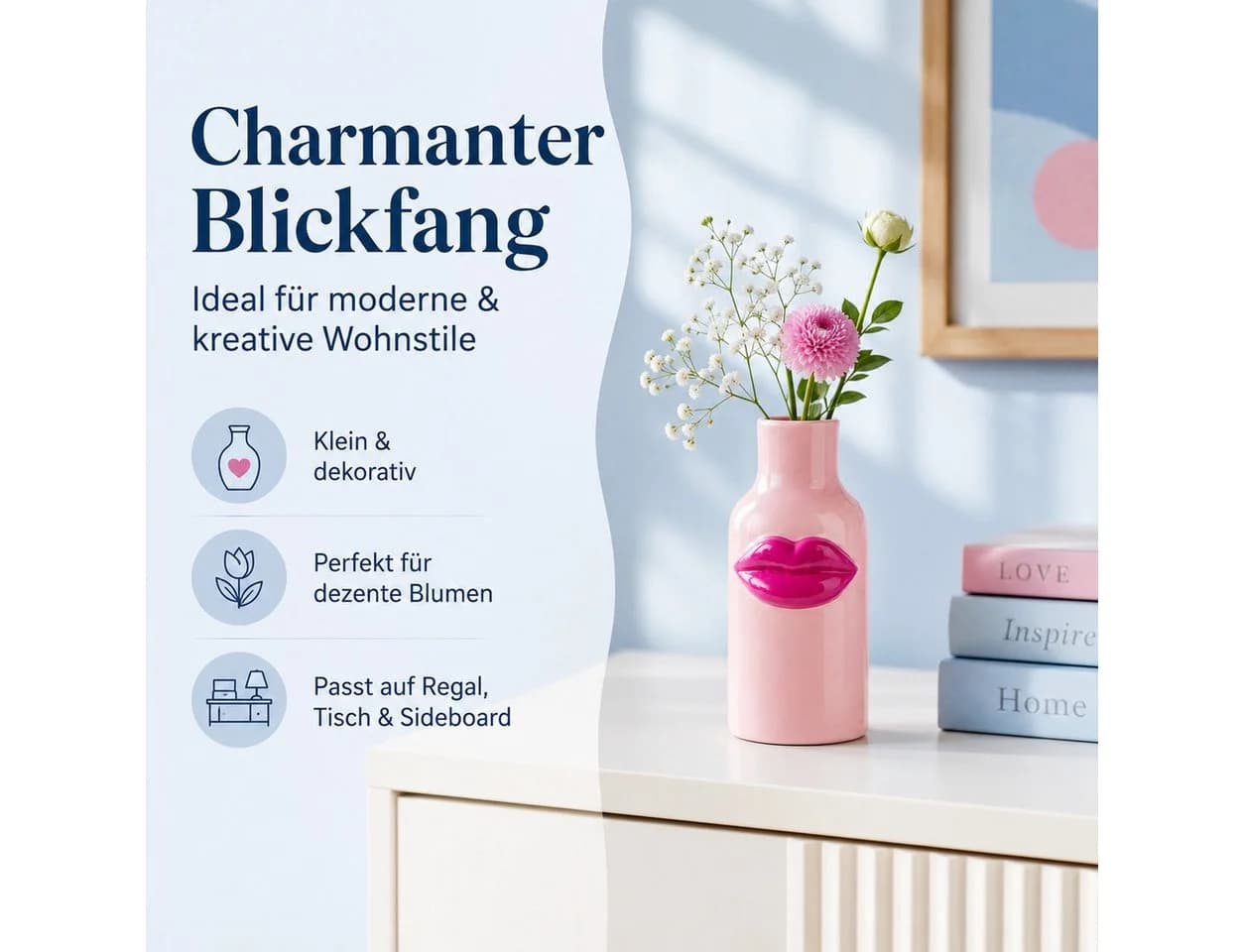 Rice Keramik Vase Kussmund Fuchsia Pink 8x18 cm