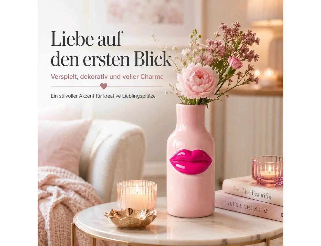Rice Keramik Vase Kussmund Fuchsia Pink 8x18 cm - Bild 4