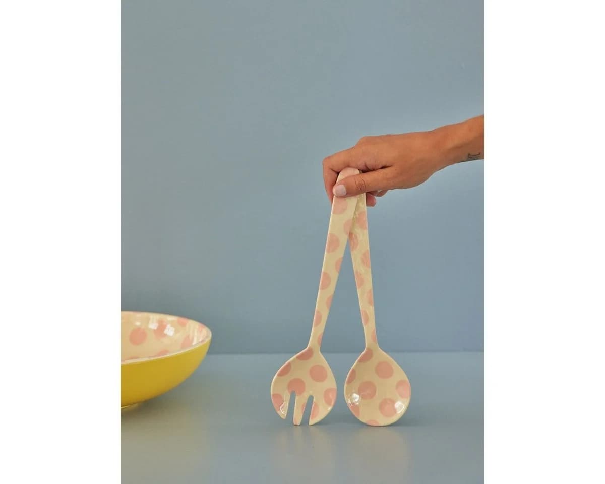 rice Salatbesteck Melamin 29 cm Rosa Punkte Spülmaschinenfest