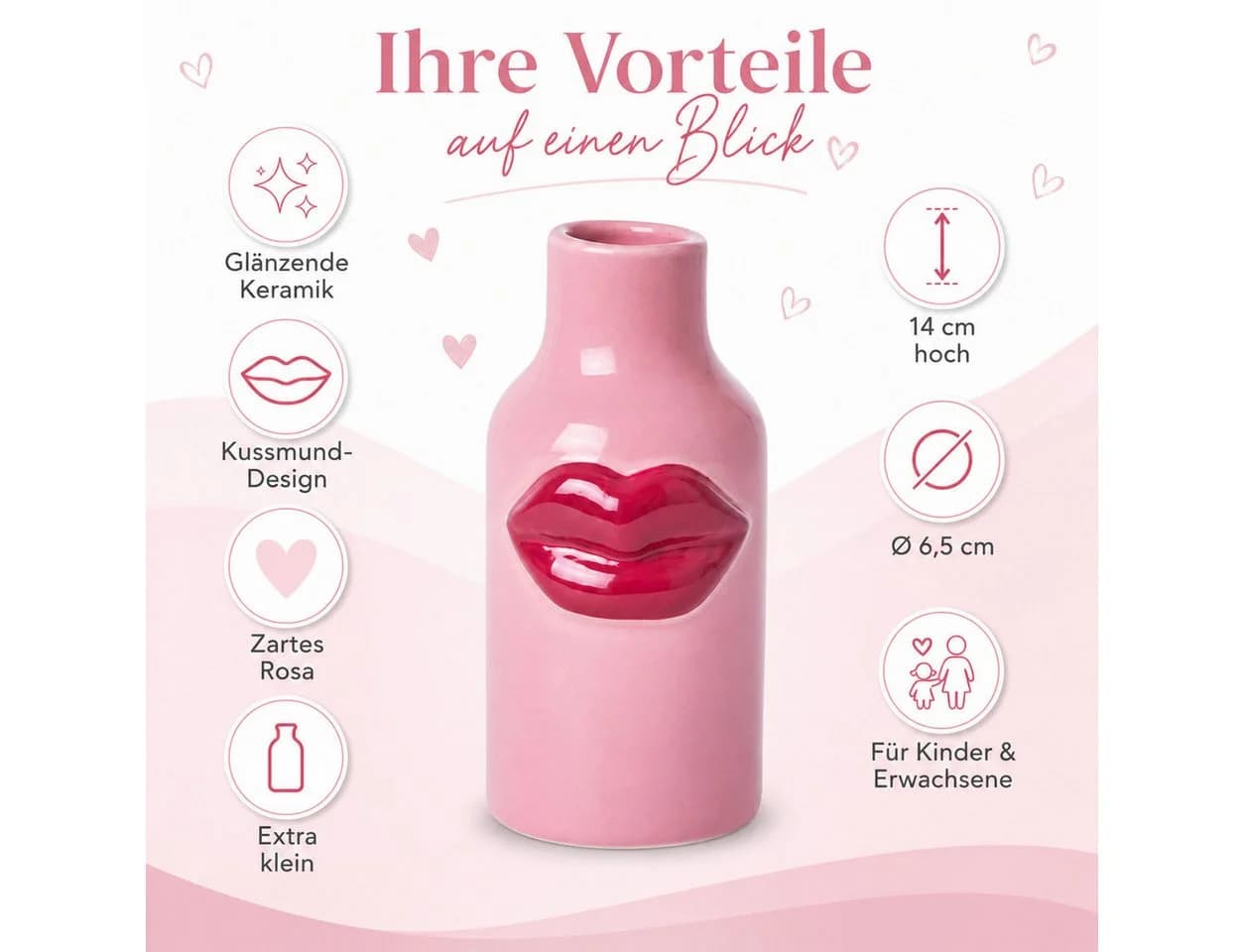 Rice Tischvase Keramik Klein Pink mit Kussmund-Print - Bild 3