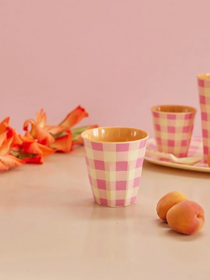 Rice Melamin Becher Medium Pink Beige Streifenmuster 250 ml