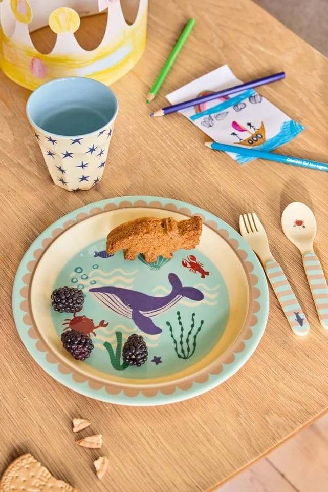 rice Melamin Kinderteller Rund Blue Ocean Print Ø 22cm
