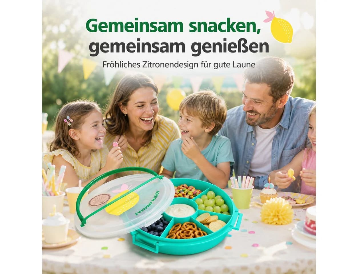 rice Serviertablett mit Deckel Türkis Zitrone Kunststoff 6 Fächer - Bild 5