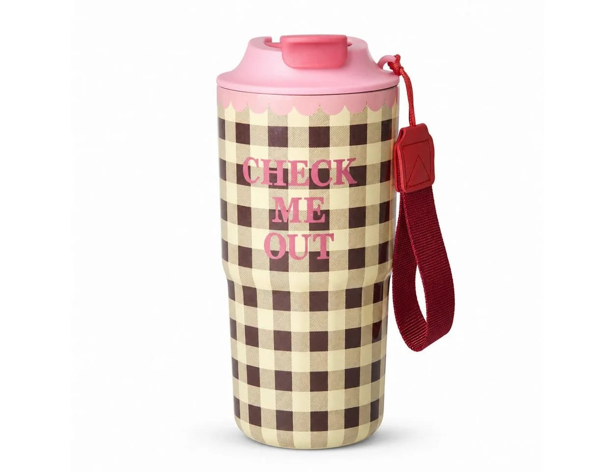 RICE Thermobecher 550 ml Braun/Rosa Karo-Muster - Bild 2