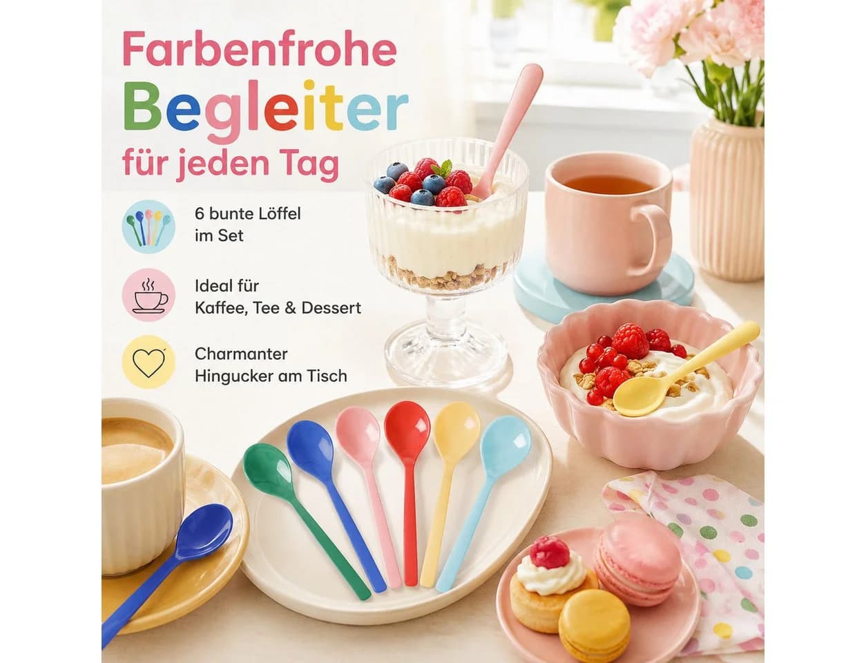 rice Teelöffel 6er Set Bunt – farbenfrohe Löffel für Alltag, Dessert