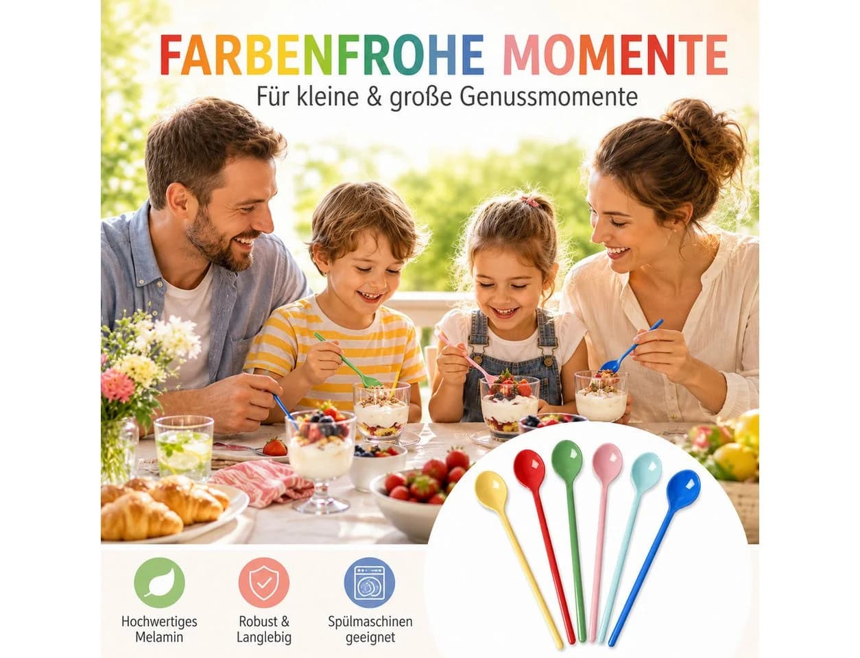 rice Dessertlöffel Set 6er bunt lang Melamin - Bild 4