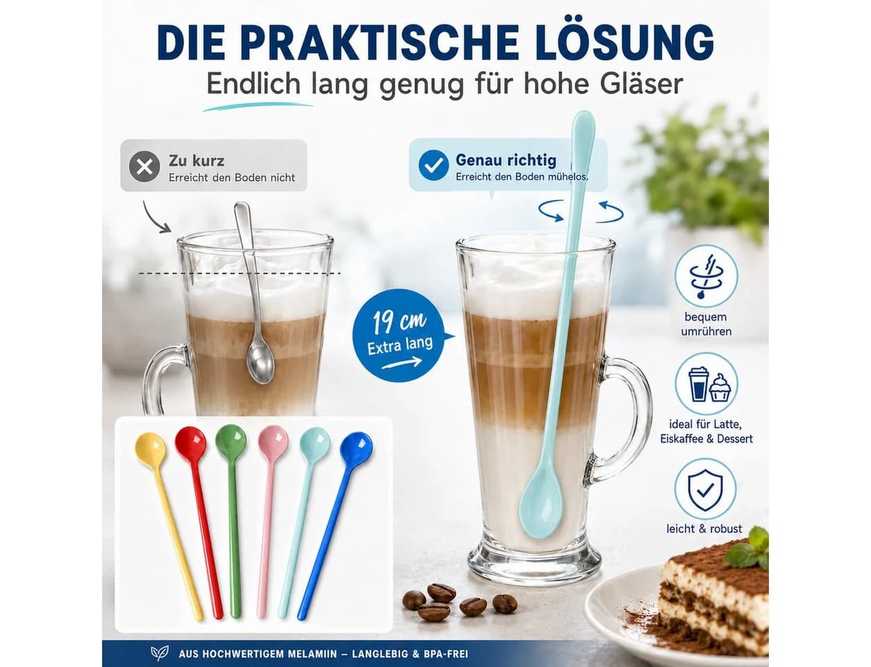 rice Dessertlöffel Set 6er bunt lang Melamin - Bild 5