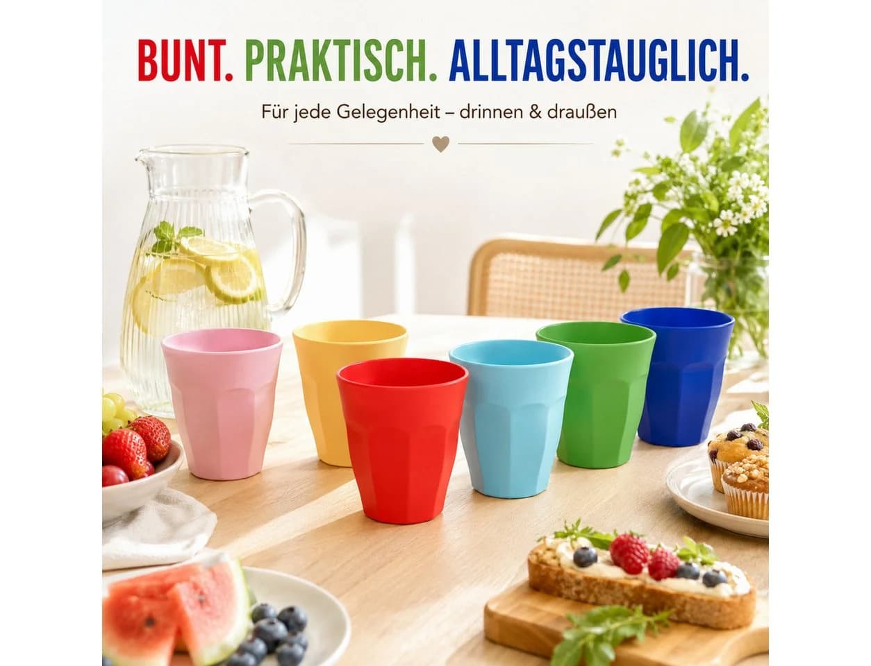 rice Melamin Becher Set 6-tlg. Bunt Robust