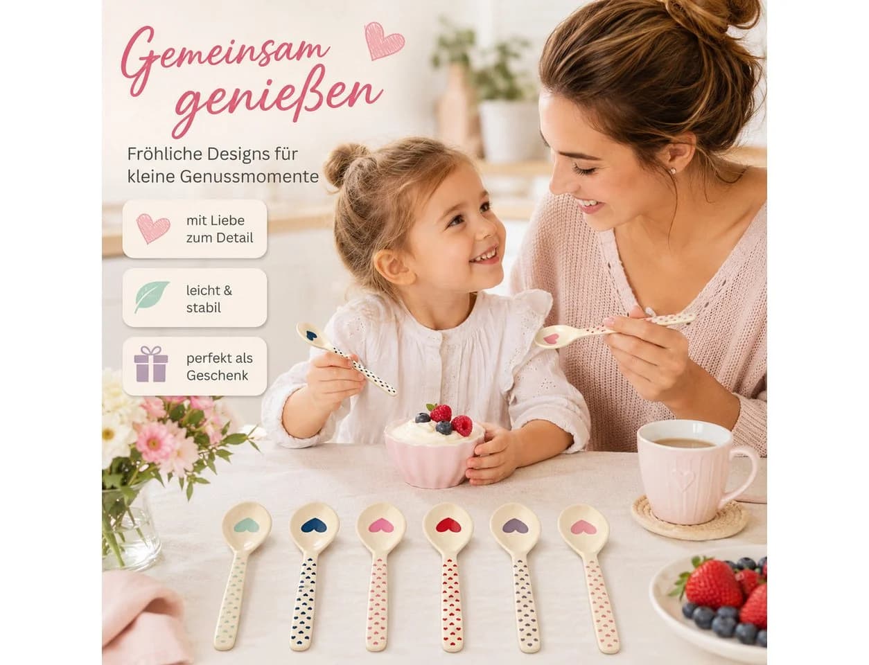 RICE Teelöffel 6er Set Melamin Herz Print Bunt - Bild 4