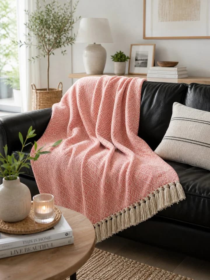 AU Maison Wohndecke Tamara Peach Baumwolle mit Fransen