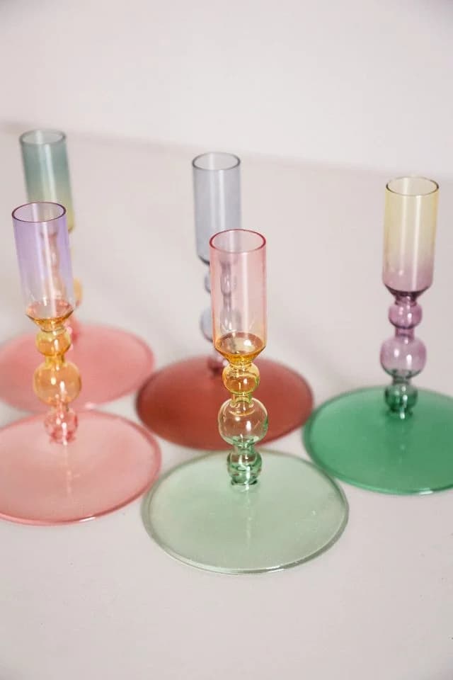 EJA International Kerzenhalter Glas Bunt Grün Pink Gelb