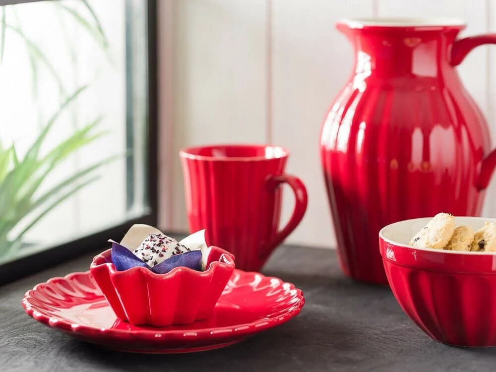 Ib Laursen Becher Mynte Rillen Strawberry Rot Keramik