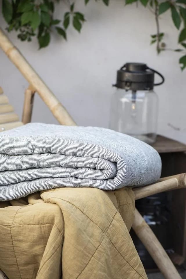 Ib Laursen Wohndecke Quilt Gestreift Grau Weiß - Bild 5