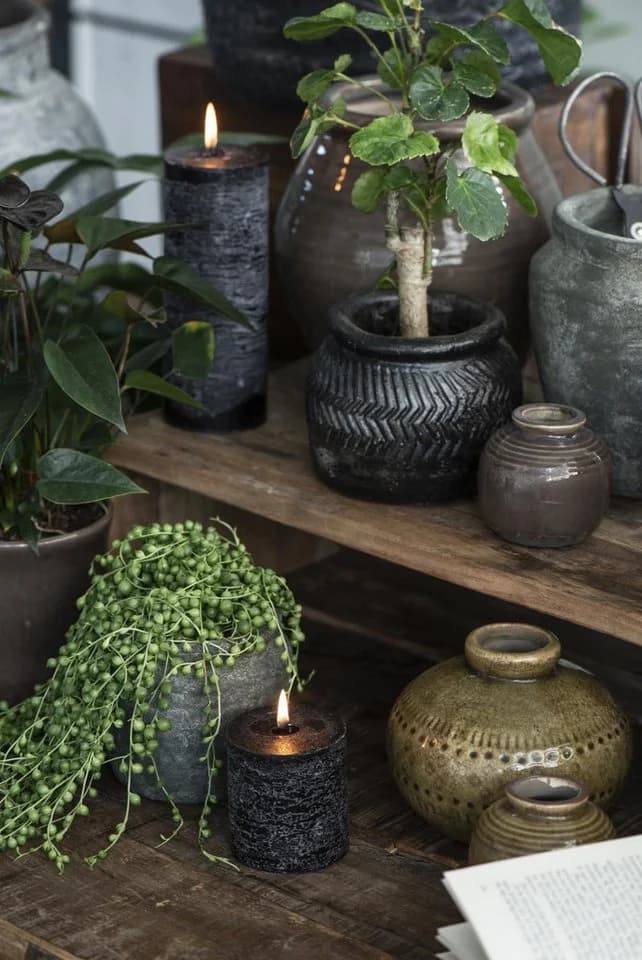 Ib Laursen Rustic-Kerze Stumpenkerze Schwarz Rustikal