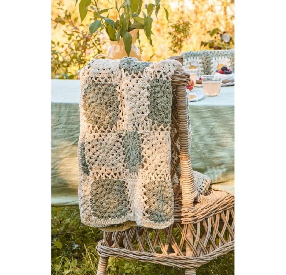 Wohndecke Ib Laursen Tagesdecke gehäkelt mit Karomuster 130x170cm