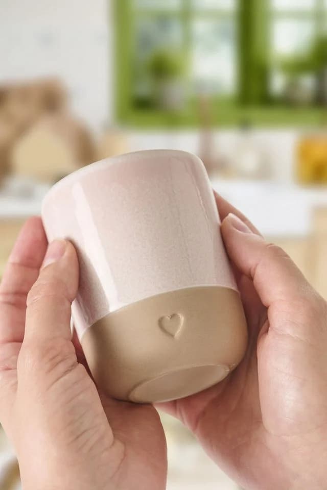 Ib Laursen Becher Steingut mit Herz 190ml Braun/Rosa
