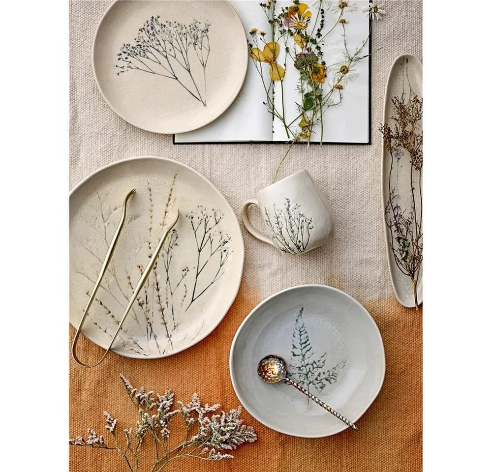 Bloomingville Suppenteller Bea 21cm Natur Steingut Blumenmotiv - Bild 4